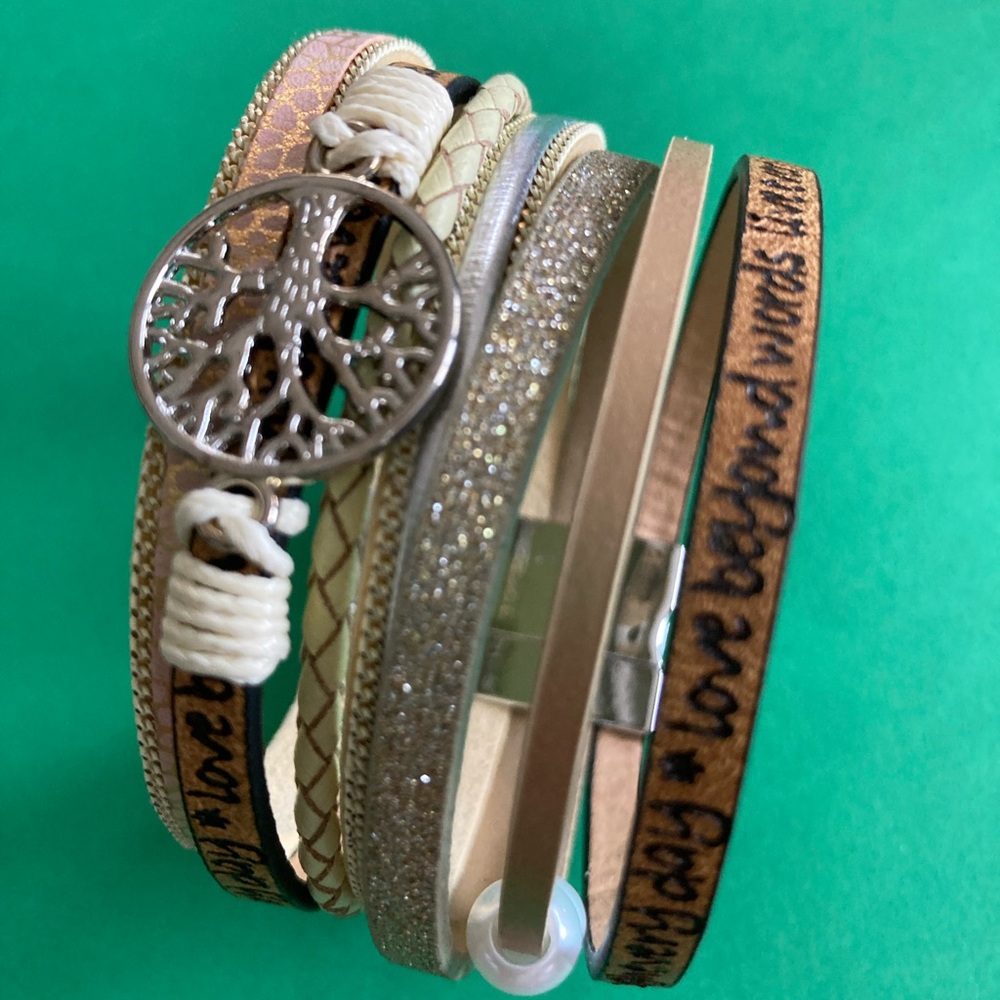 Tree of Life Multi Strand Leather Bracelet NWOT